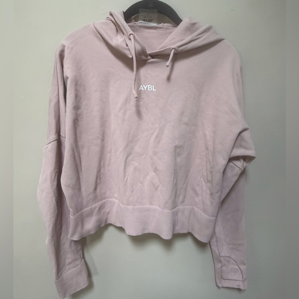 AYBL Women’s Ribbed Crop Hoodie with Thumb Holes light pink mauve blush Medium